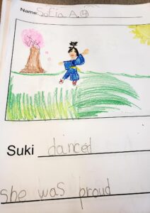 1st grade drawing of Suki in her Kimono