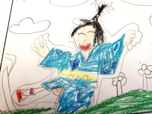 1st grade drawing of Suki in her Kimono