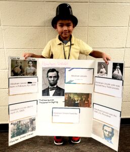 1st grader dressed as Abraham Lincoln
