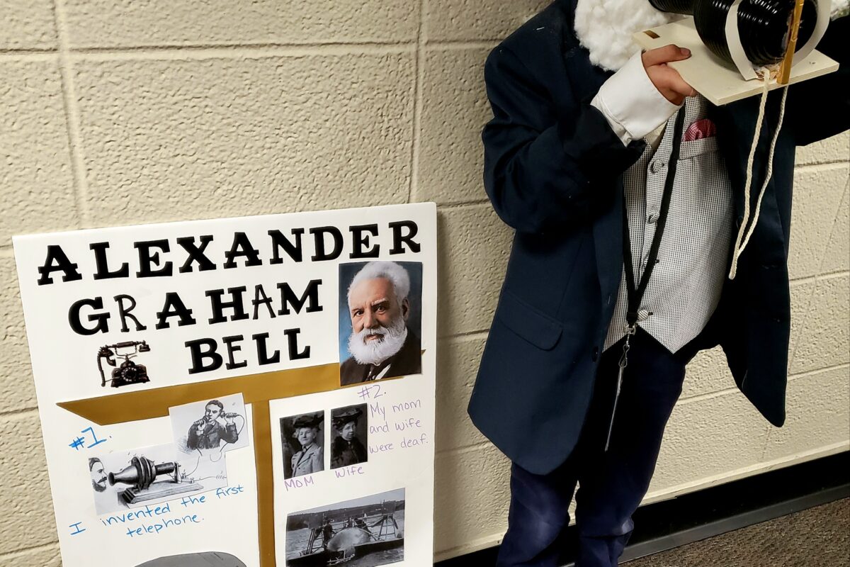 1st grader dressed as Alexander Graham Bell