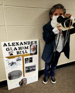 1st grader dressed as Alexander Graham Bell