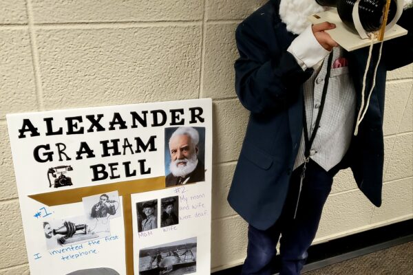 1st grader dressed as Alexander Graham Bell