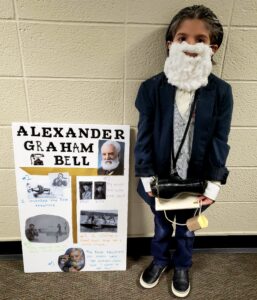 1st grader dressed as Alexander Graham Bell