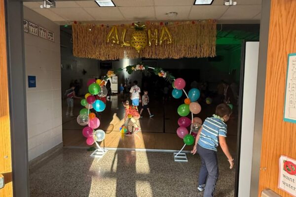 Luau decorations in the Gym