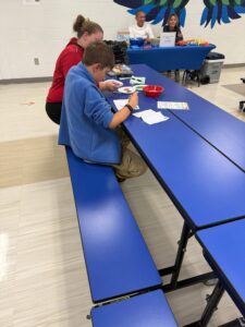 students and families painting ornaments
