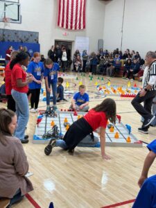 students working on team work