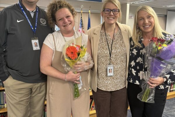 Mr. Bess and Mrs. Smith pictured with Mrs. French GV teacher of the year and Ms. Schlegel support staff of the year