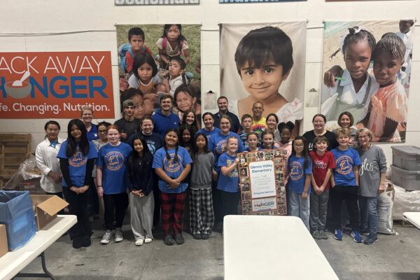 Glenns valley students, teachers and their families pictured after packing over 7,000 meals for Pack Away Hunger.