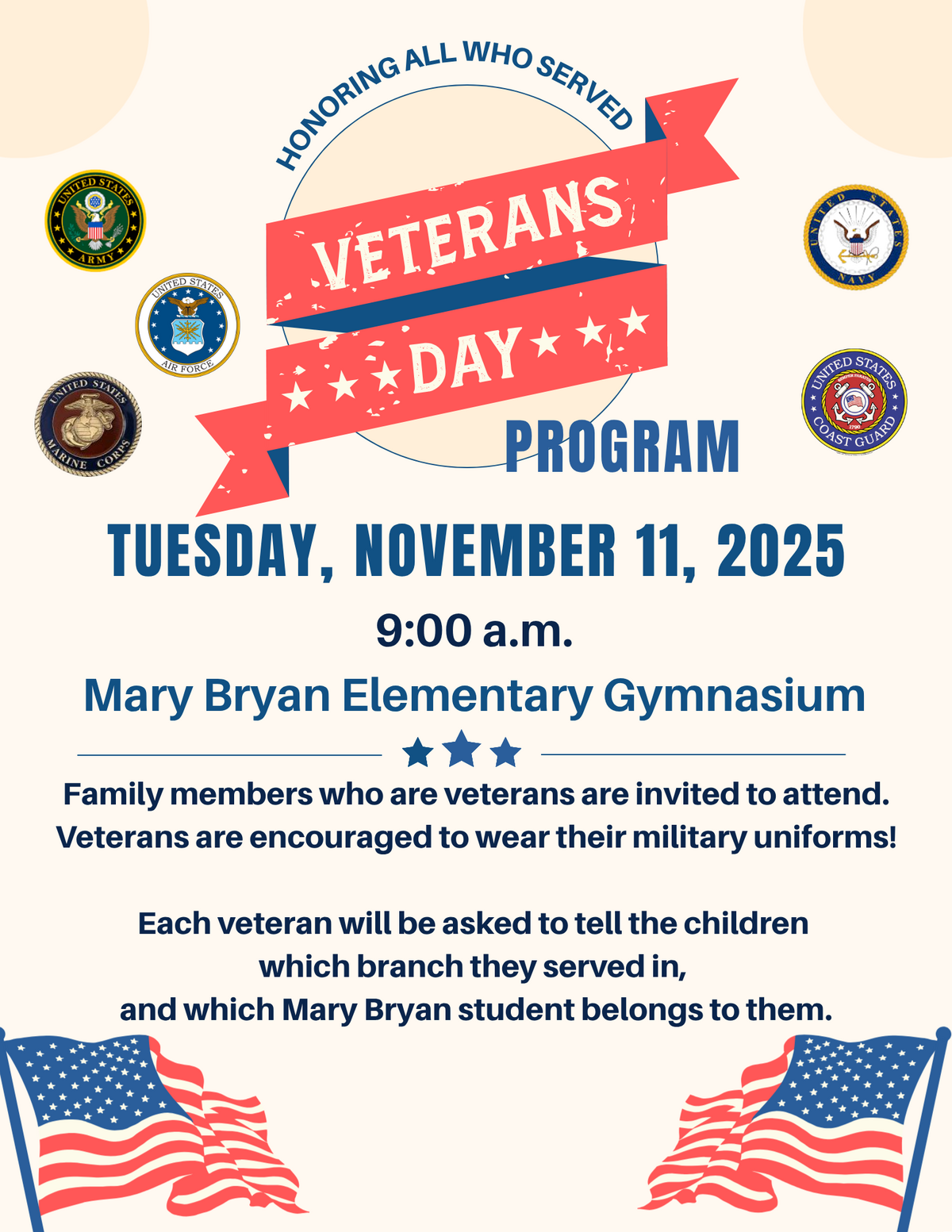 Veteran's Day Program - Mary Bryan Elementary