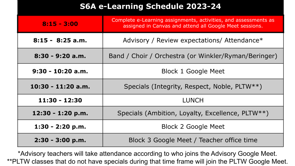schedule for eLearning days