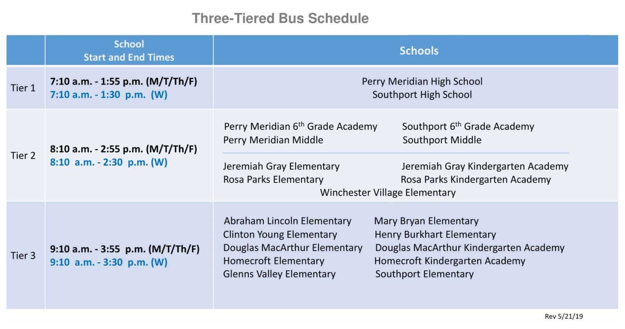 three tier bus schedule.