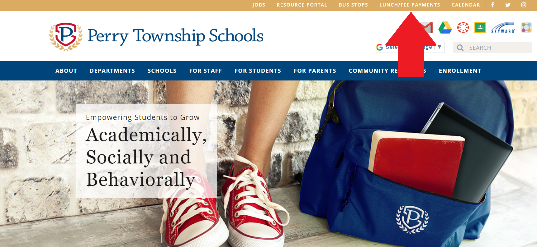 Front page of perrytownshipschools website