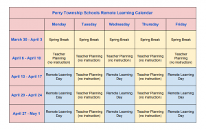Remote learning calendar