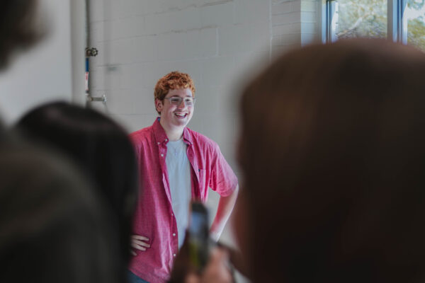A Perry Township Schools student smiles during filming for the Innovation & Entrepreneurship Program at the University of Indianapolis.